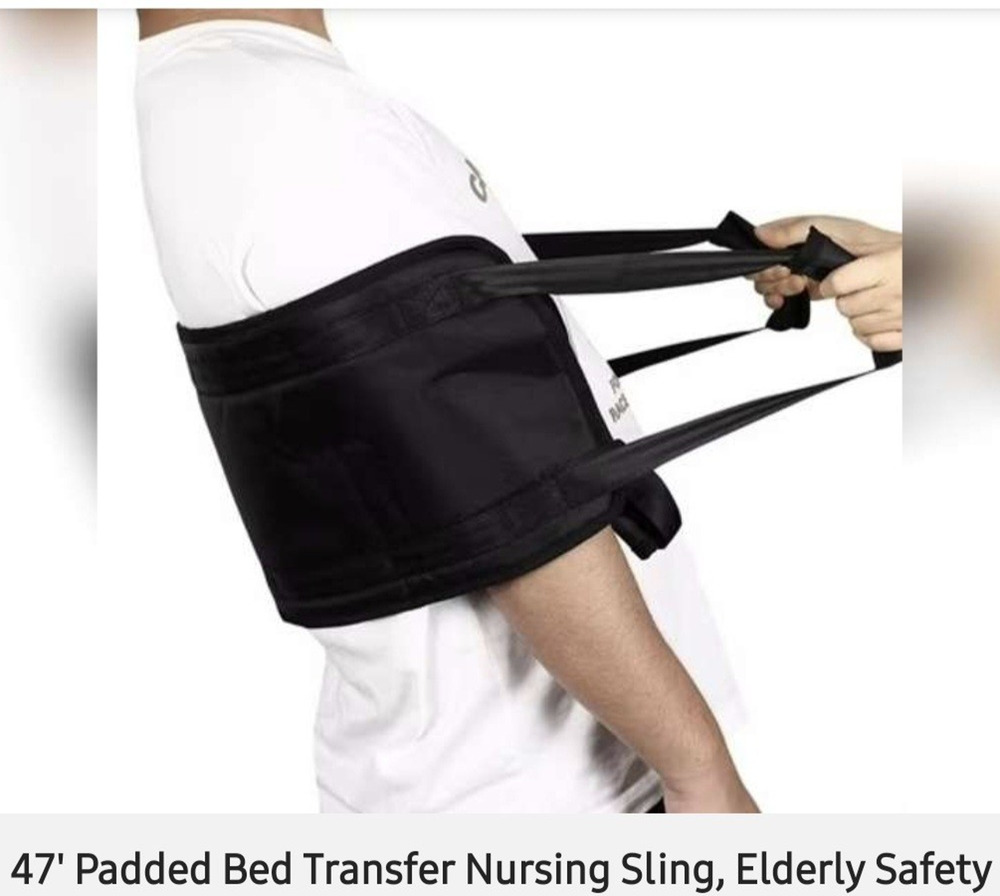 Padded Transfer Belt w/ Handles, Breathable Anti-Slip Grip, Black 47.2 in